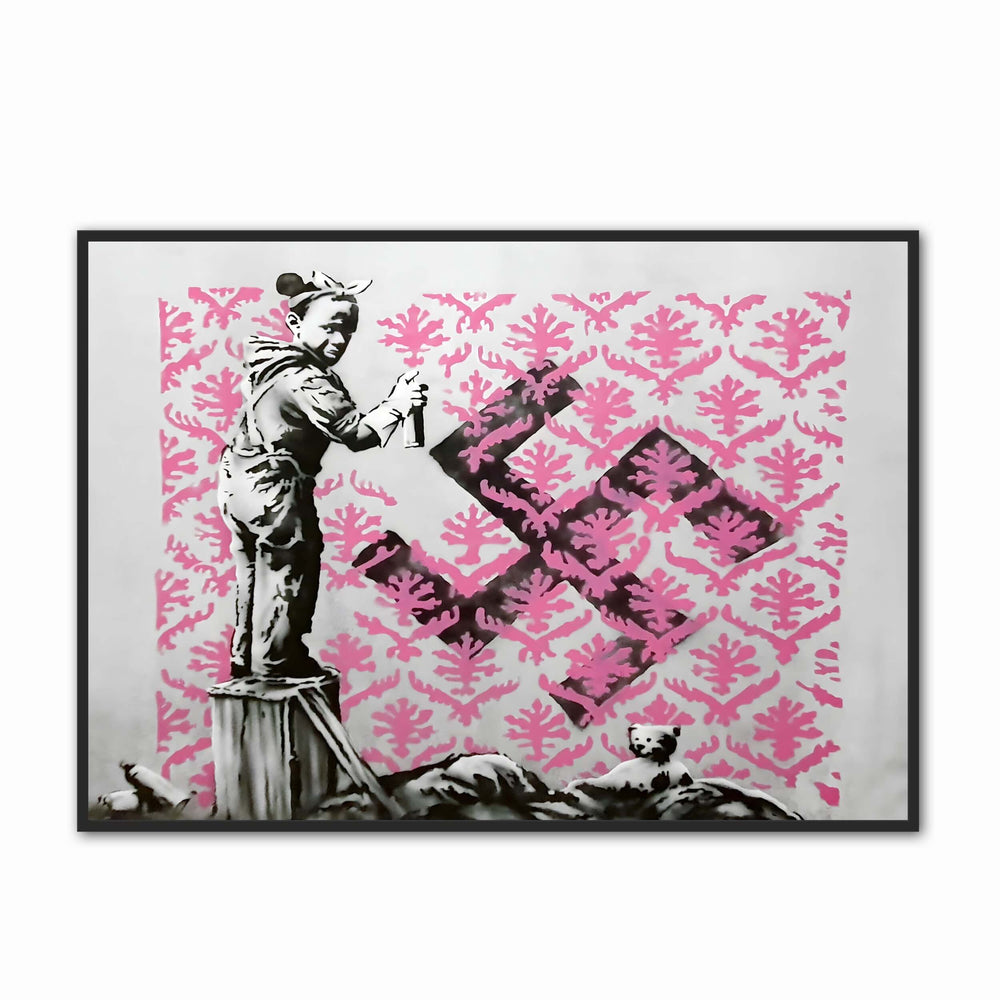 Banksy Girl painting over a Swastika Art Print