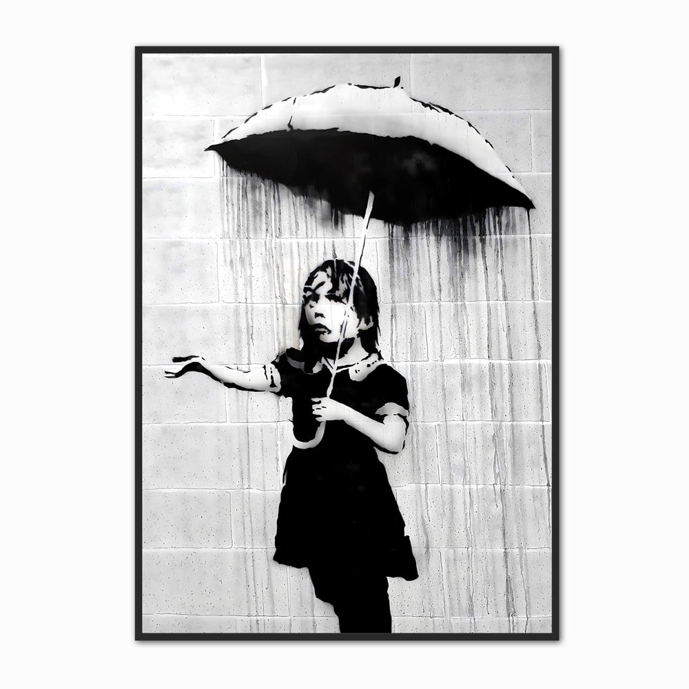 Black and White Banksy Poster - Umbrella Girl