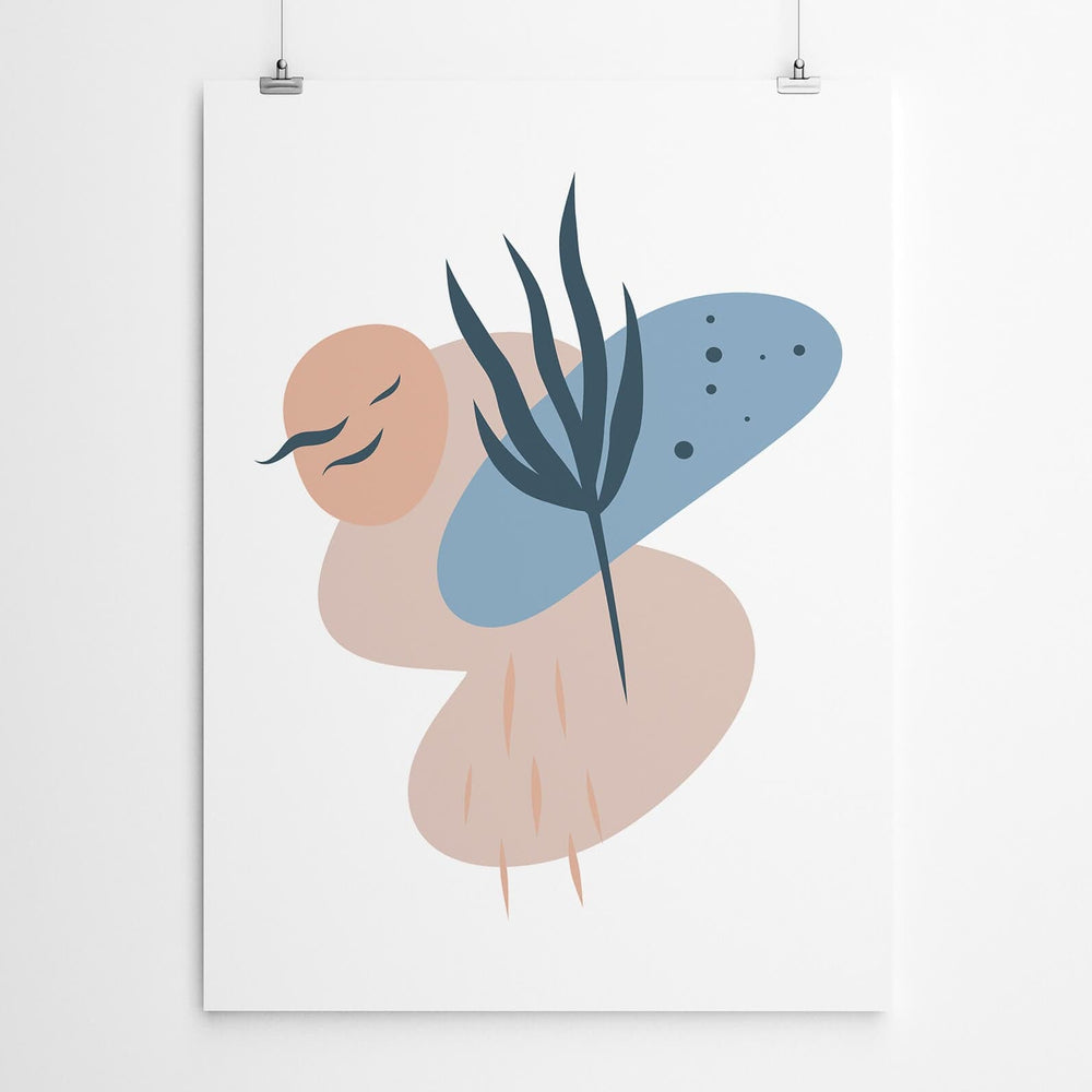 Blush Pink and Blue Abstract Wall Art