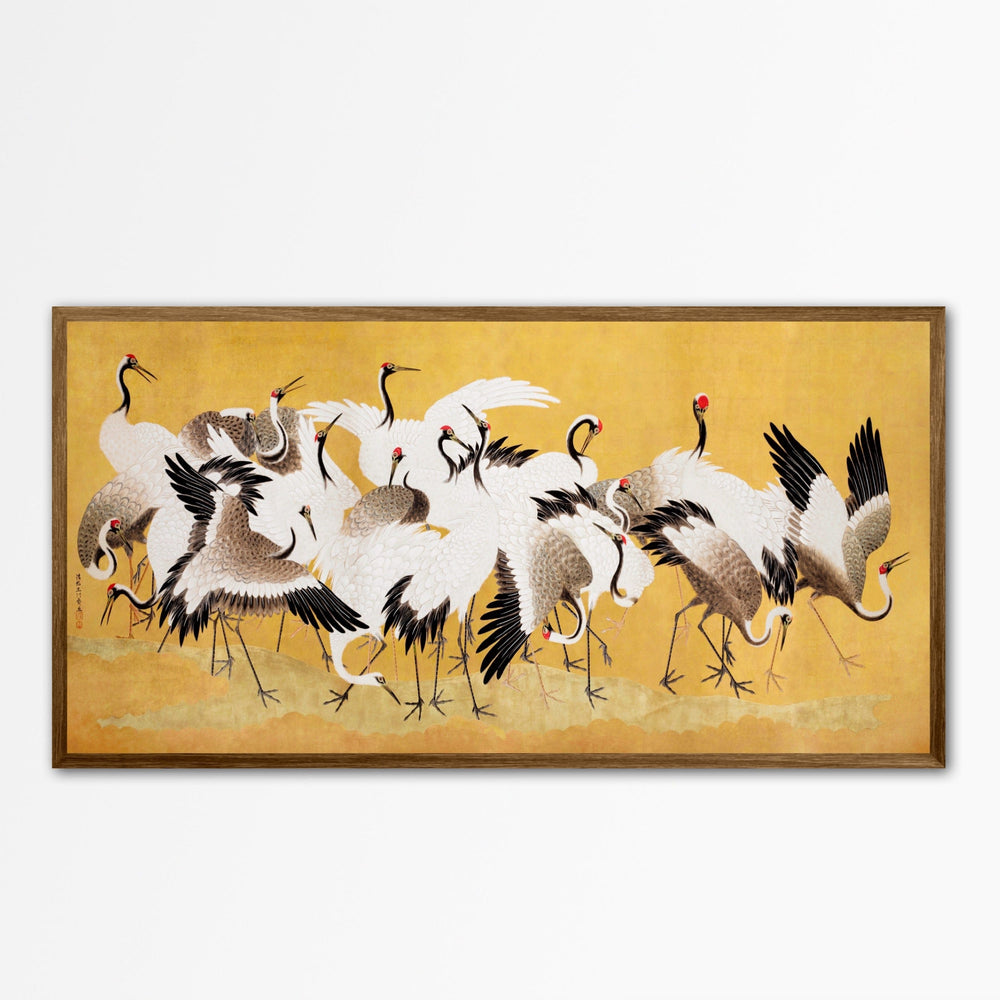 Japanese flock of cranes painting by Ishida Yūtei Wall Art