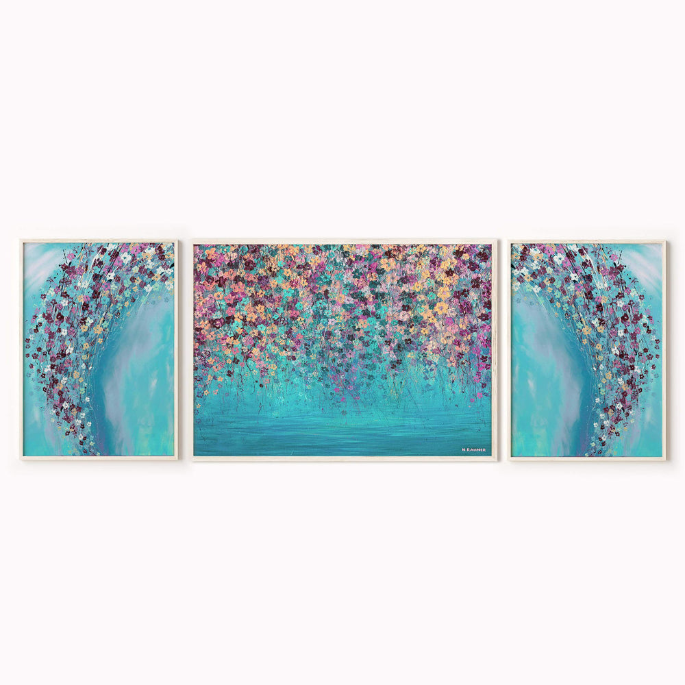Aqua Floral Painting Wall Art Print