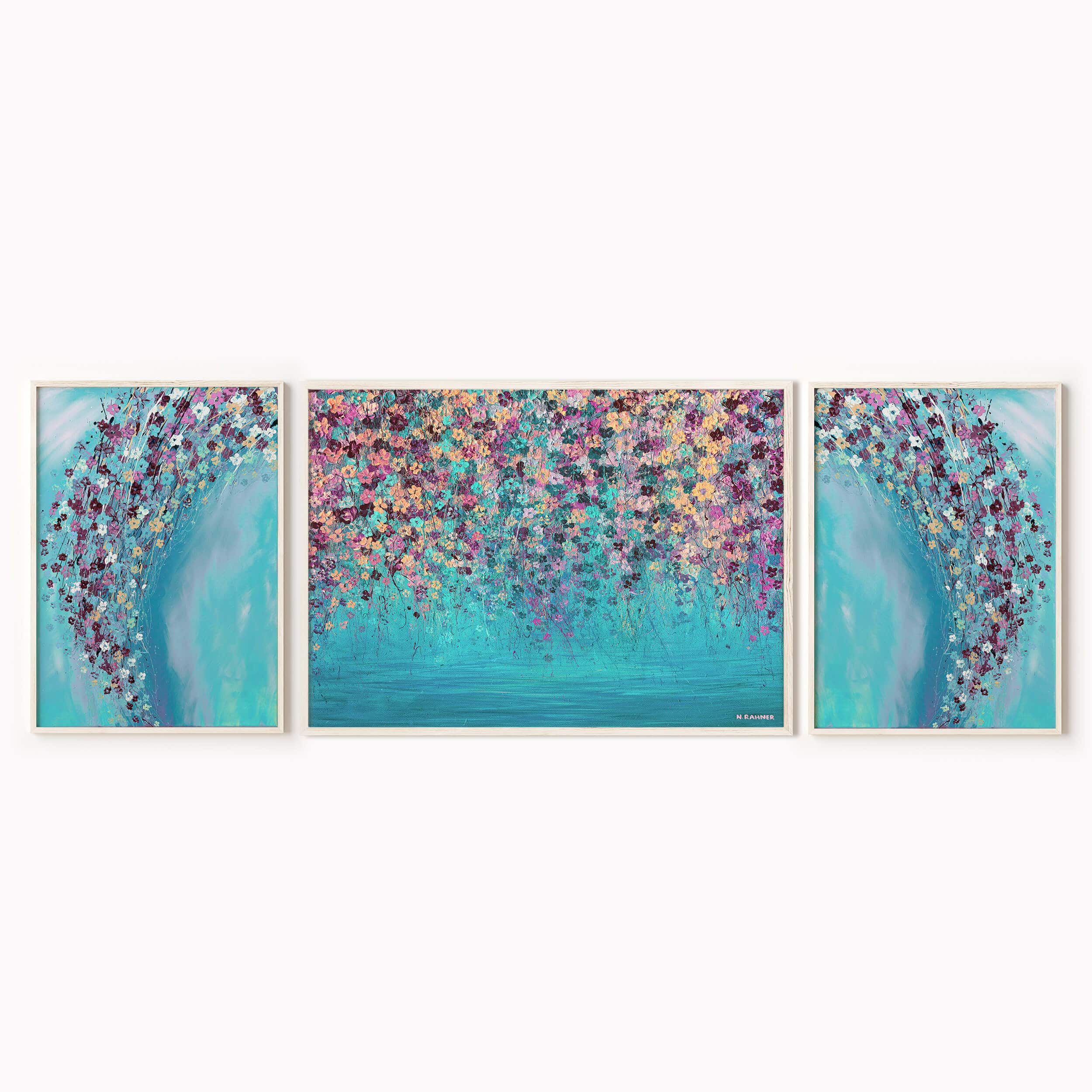 Aqua Floral Painting Wall Art Print