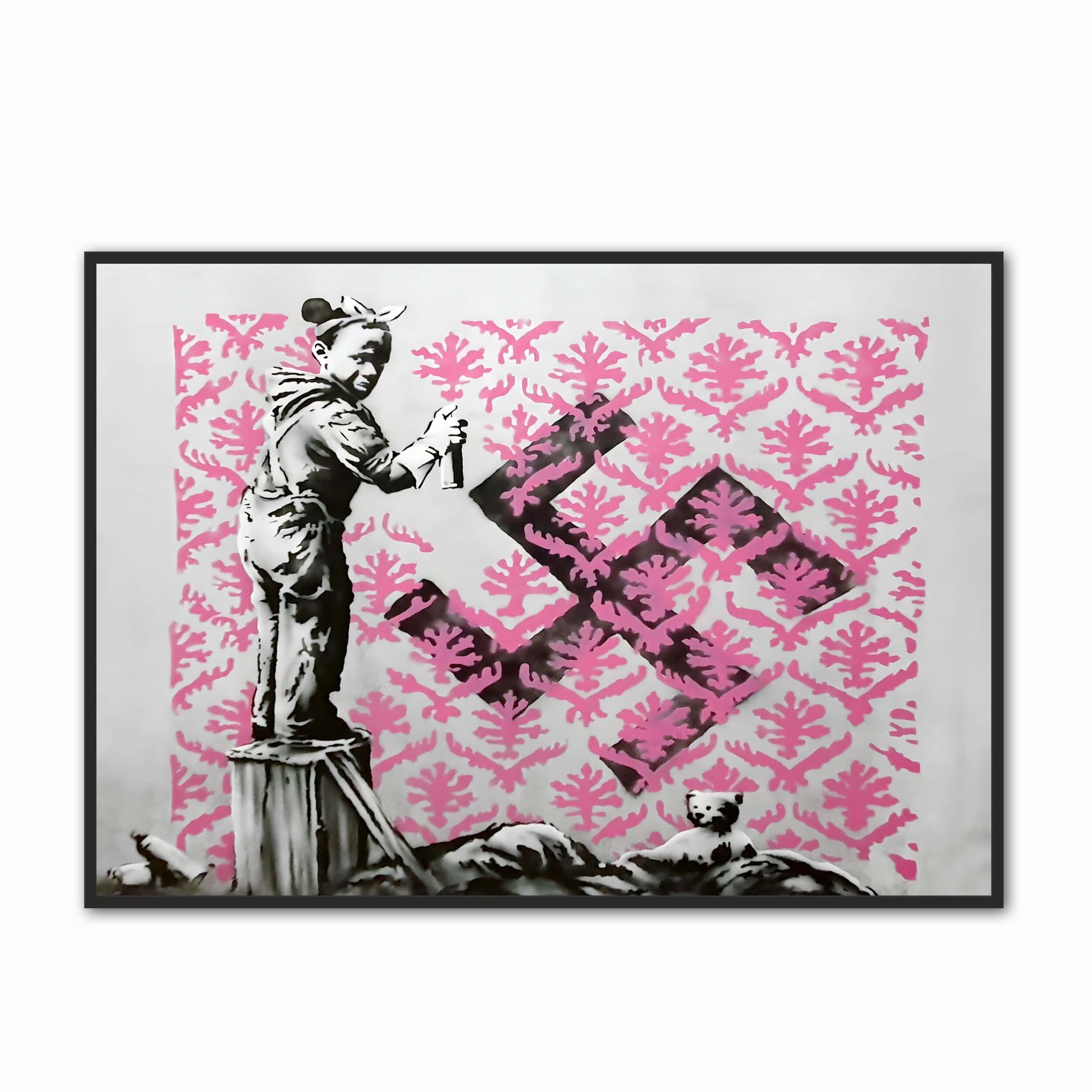 Banksy Girl painting over a Swastika Art Print
