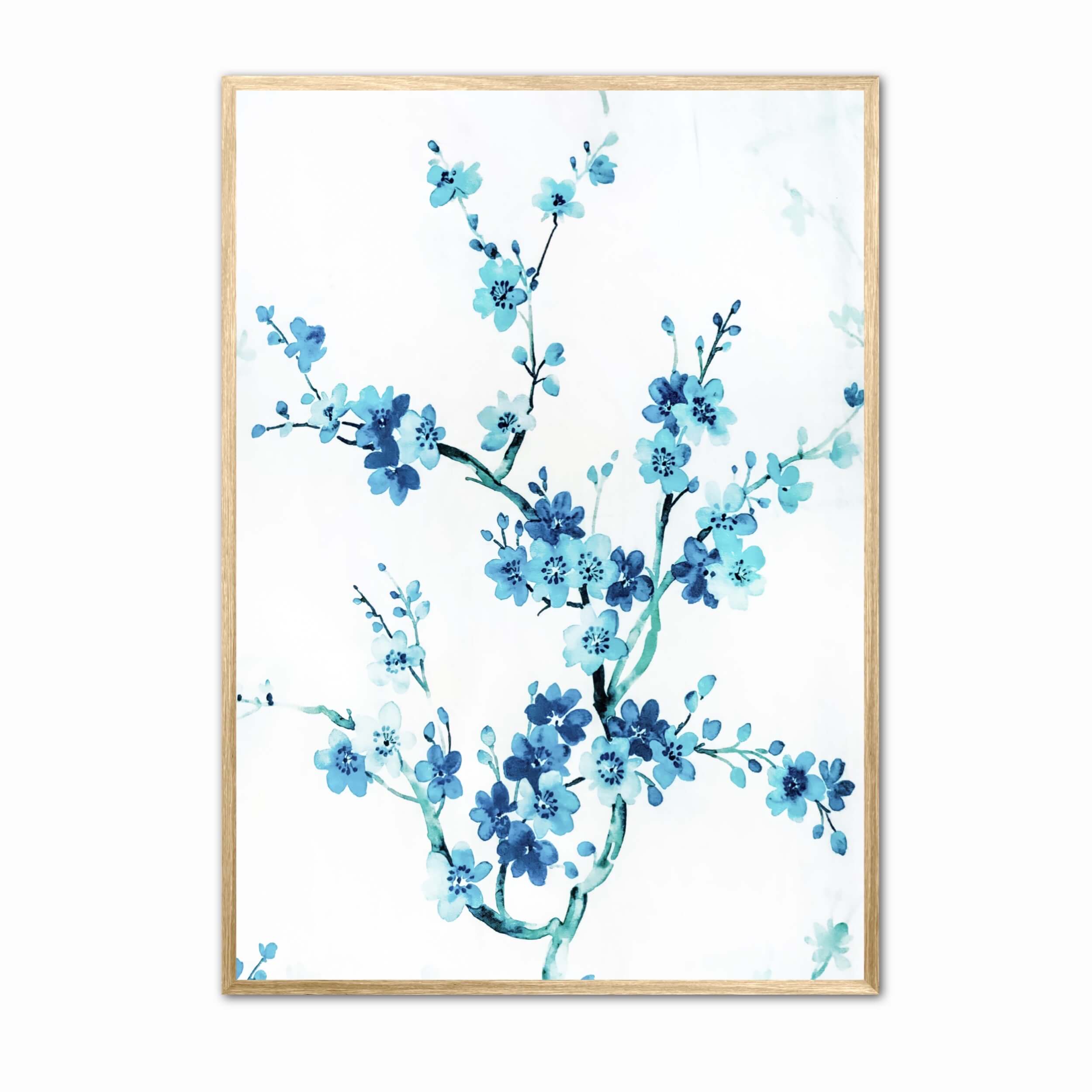 Blue Blossoms Watercolour Painting Print