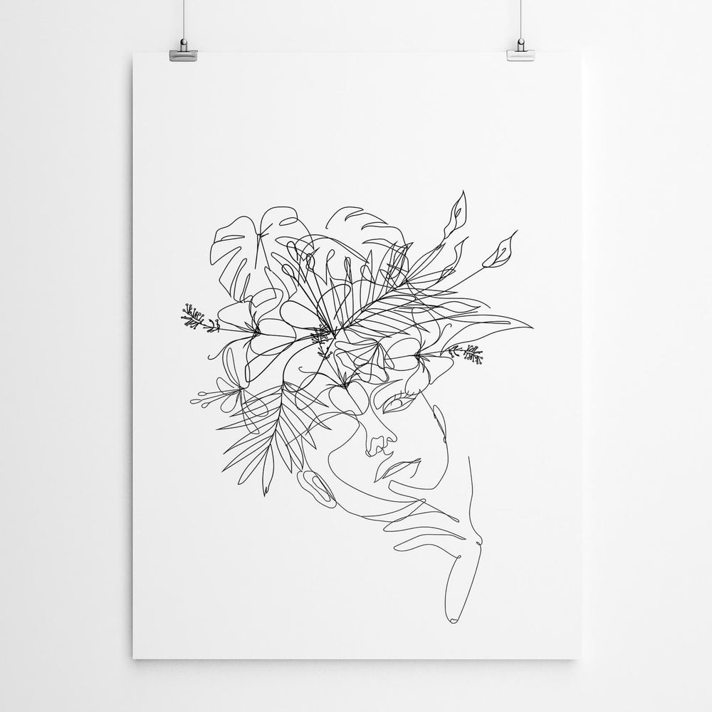 Woman Floral Line Drawing Art Print